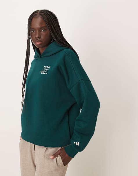 Sudadera verde oscuro con capucha y tres rayas Three Stripes Studios de adidas Performance - view 1