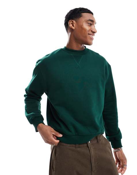 Sudadera verde oscuro de corte cuadrado extragrande de tejido grueso de 400 g/m2 premium de ASOS DESIGN - view 1