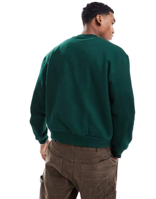 Sudadera verde oscuro de corte cuadrado extragrande de tejido grueso de 400 g/m2 premium de ASOS DESIGN, 2 de 4