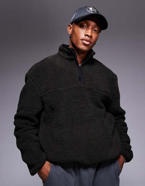 Sudadera verde oscuro de corte cuadrado holgado con cremallera corta de borreguito de ASOS DESIGN - view 1