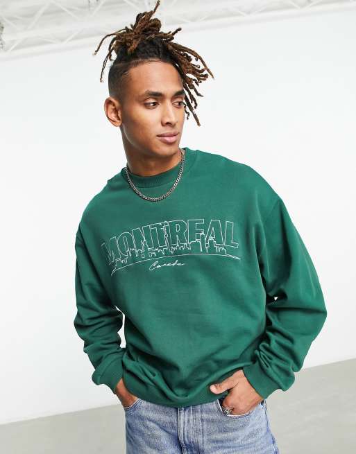 Sudadera verde oscuro extragrande con bordado de Montreal de ASOS DESIGN