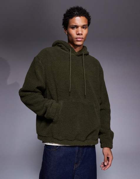 Sudadera verde oscuro extragrande con capucha de borreguito de ASOS DESIGN - view 1