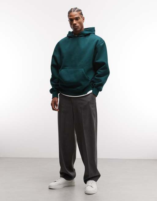 Sudadera verde oscuro extragrande con capucha de tejido grueso de 400 g/m² premium de ASOS DESIGN  , 2 de 5