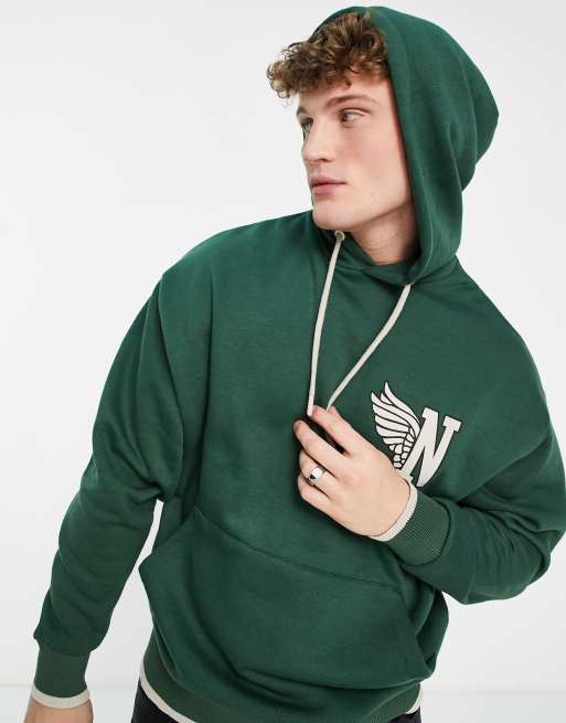 Sudadera verde oscuro extragrande con capucha y logo universitario vintage de ASOS DESIGN