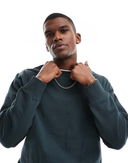 Sudadera verde oscuro extragrande con cuello redondo de tejido grueso de 400 g/m2 de Jack & Jones, 3 de 4