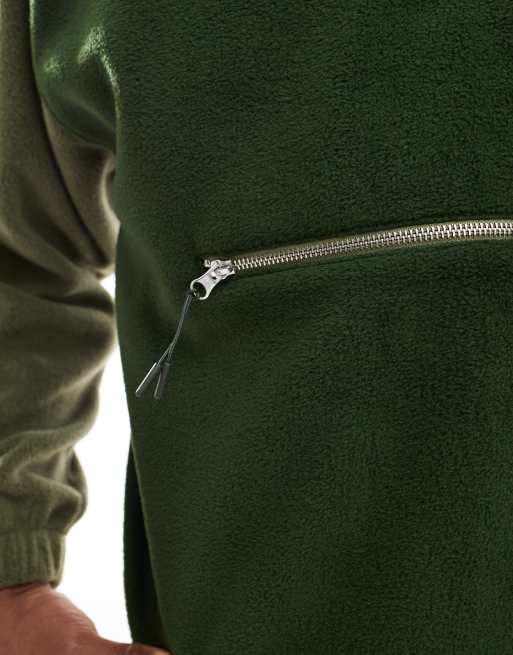 Sudadera verde oscuro holgada con capucha y diseño color block de felpa polar de ASOS DESIGN, 2 de 4