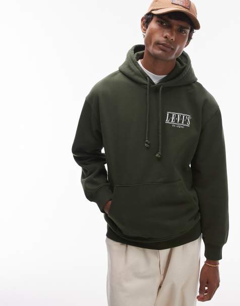 Sudadera verde oscuro holgada con capucha y logo Serif de Levi's - view 1
