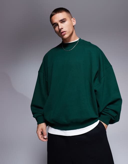 Sudadera verde oscuro ultragrande de tejido grueso de 400 g/m2 premium de ASOS DESIGN