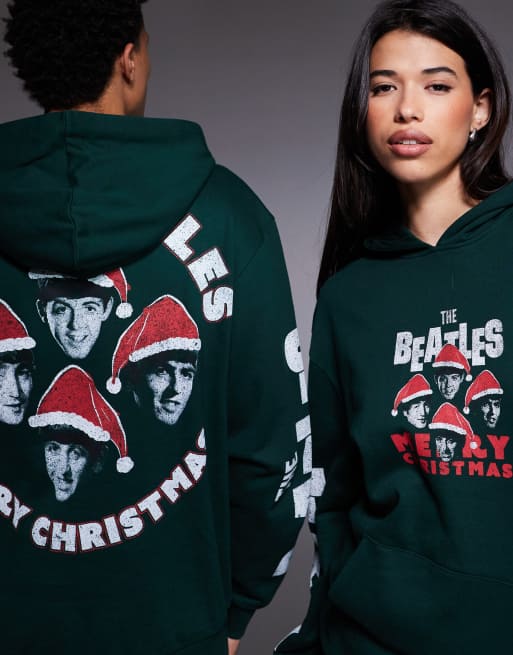 Sudadera verde oscuro unisex holgada con capucha y estampado de "The Beatles" para Navidad de ASOS DESIGN, 4 de 4