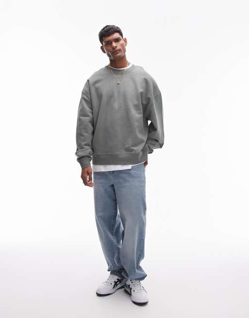 Sudadera verde salvia lavado extragrande de Topman, 2 de 4