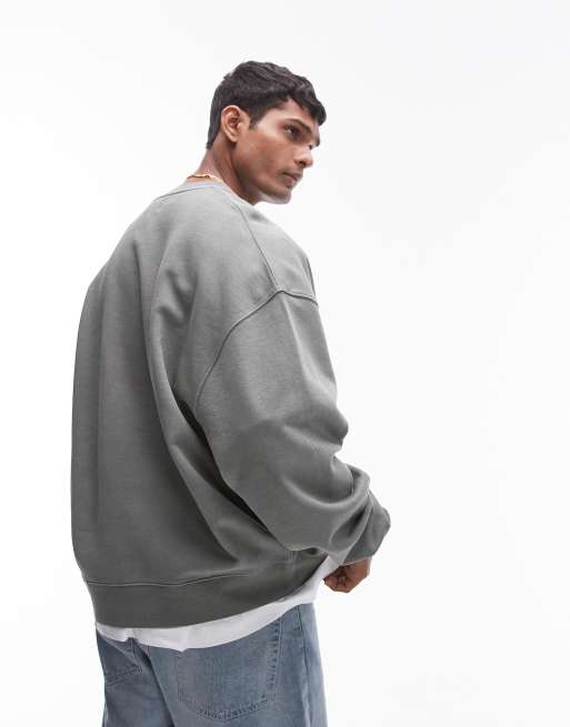 Sudadera verde salvia lavado extragrande de Topman, 4 de 4