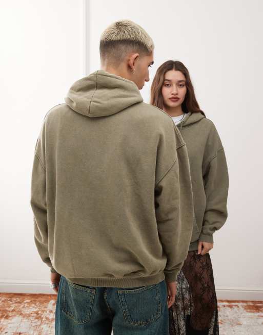 Sudadera verde unisex extragrande con capucha y acabado sobretintado de Reclaimed Vintage, 4 de 4