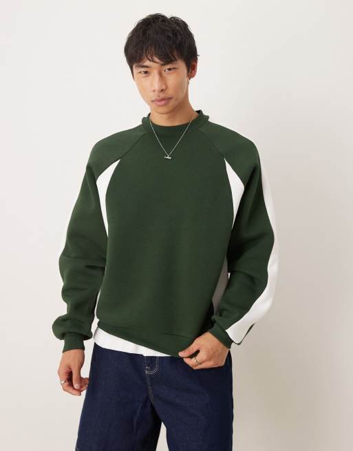 Sudadera verde y blanca extragrande con diseño de paneles cosidos de ASOS DESIGN