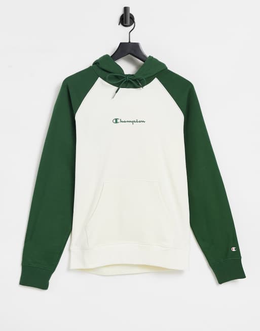 Sudadera blanco hueso con capucha, raglán logo de texto de Champion | WillardmarineShops