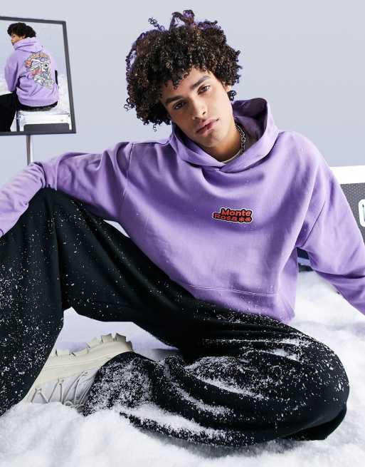 Sudadera violeta extragrande con capucha y estampado de dibujo de conejo de ASOS DESIGN