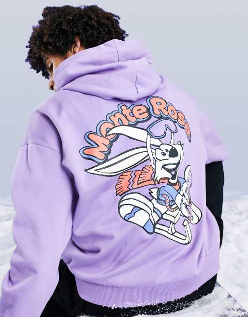 Sudadera violeta extragrande con capucha y estampado de dibujo de