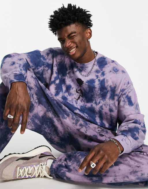 Sudadera violeta extragrande con efecto tie dye y estampado de rosa de ASOS DESIGN (parte de un conjunto)