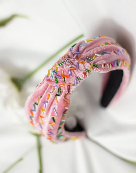 Sugar + Style Pink Sprinkle Beaded Twist Knot Headband