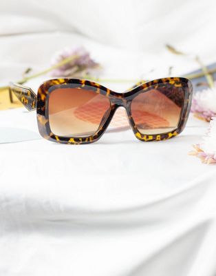 Sugar + Style Tortoise Shell Oversized Chunky Cat Eye Angular Sunglasses