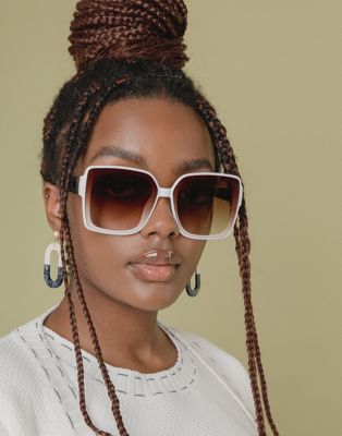 Sugar + Style White Square Designer Monogram Sunglasses