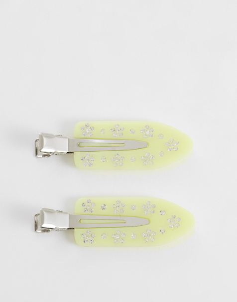 Sui Ava 2 pack flower crystal hair clip in green - view 1