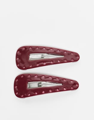 Sui Ava Sui Ava 2 pack glow up buckle hair clip in burgundy-Red