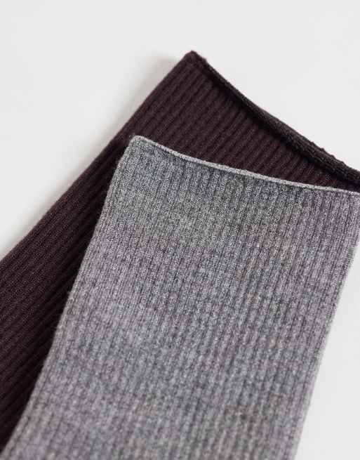 Sui Ava 2-pack ribbade vardagsstrumpor i brun och grå, 3 av 3