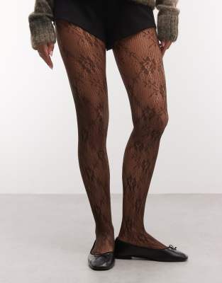 Sui Ava 20d Lace Tights In Brown
