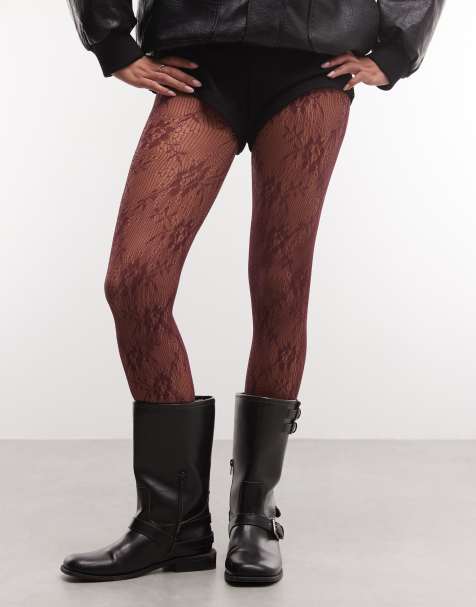 Sui Ava 20D lace tights in burgundy - view 1