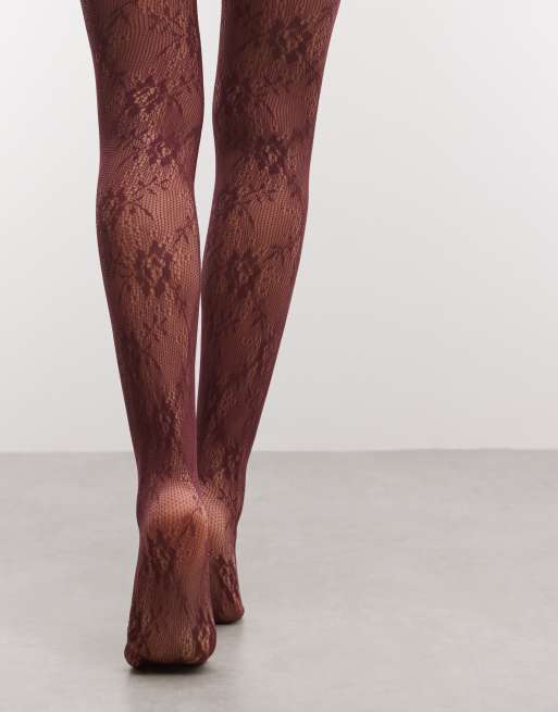 Sui Ava 20D lace tights in burgundy, 3 of 3