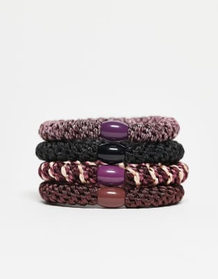 Sui Ava Sui Ava 4-pack essentials hair elastics in burgundy-Red