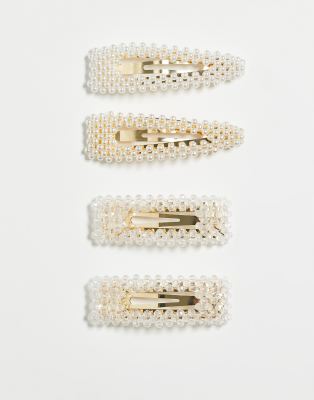 Sui Ava - 4er-Pack Zierperlen-Haarspangen in Weiß