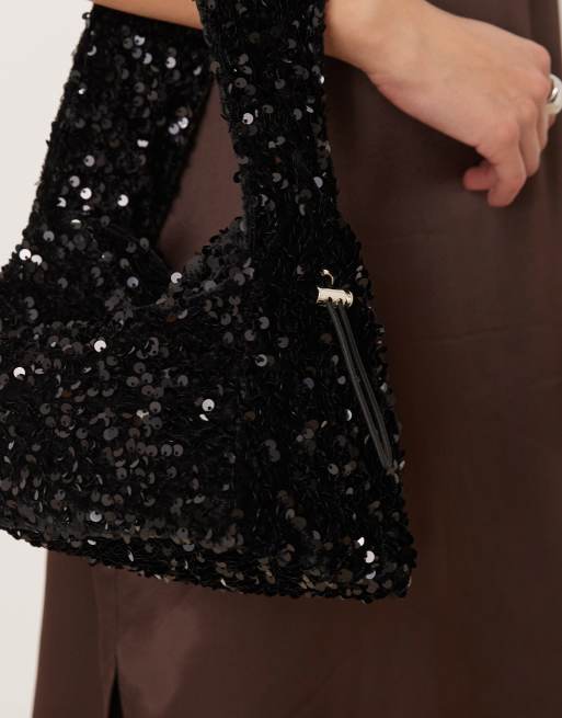 Sui Ava anne sequined drawstring bag in black, 4 of 4