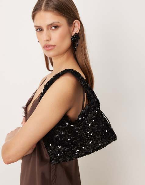 Sui Ava – Anne – Tasche in Schwarz mit Kordelzug und Pailletten - view 1