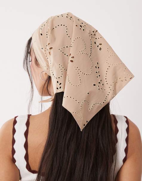 Sui Ava - Bandana-sjaal met gebloemde broderie in karamel bruin - view 1