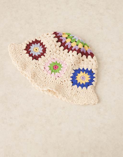 Sui Ava bohemian crochet bucket hat in cream