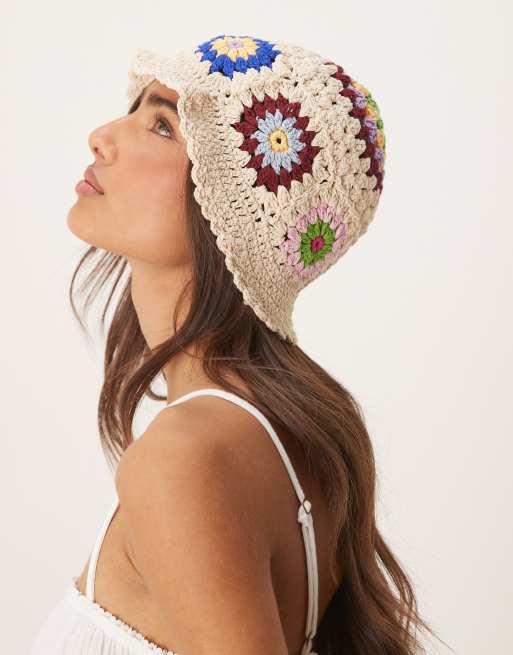 Sui Ava bohemian crochet bucket hat in cream