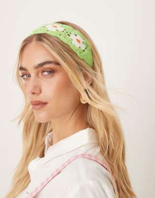 Bohemian flower crochet headband in green
