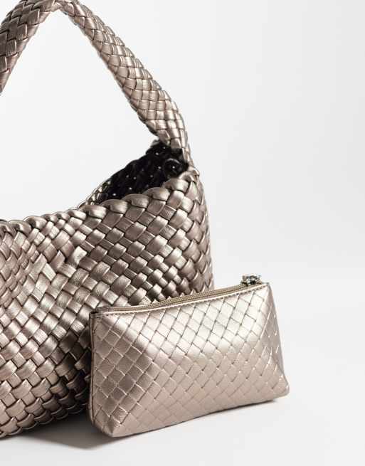 Sui Ava bolso mini tejido con bolsita en plateado, 3 de 4