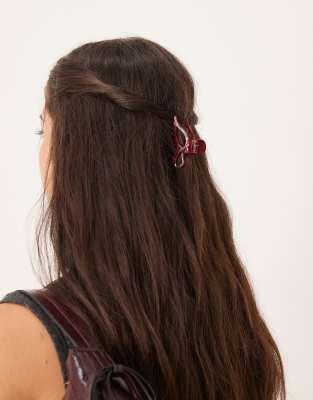 Sui Ava Sui Ava Bow Elegance mini hair claw in burgundy-Red