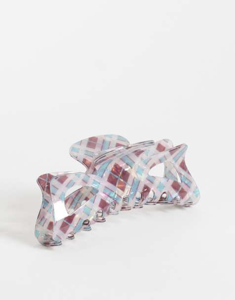 Sui Ava bow giga hair claw in light blue tartan - view 1