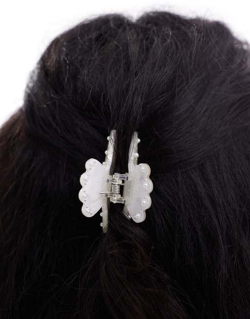 SUI AVA bridal mini pearl hair claw clip in white, 3 of 4