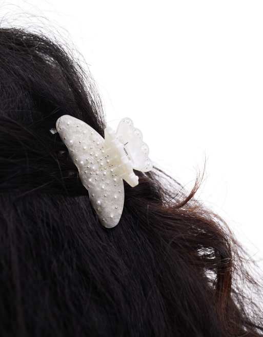 SUI AVA bridal mini pearl hair claw clip in white, 4 of 4