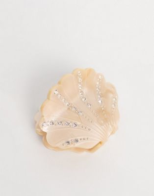 SUI AVA calico scallop shell mini hair claw clip in cream - ASOS Price Checker