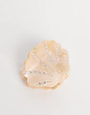 SUI AVA calico scallop shell mini hair claw clip in cream - ASOS Price Checker