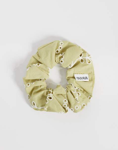 Sui Ava - Chouchou en broderie anglaise fleurie - Vert - view 1