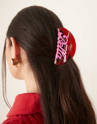 Ciao Bella slogan sparkle medium hair claw in red-Multi