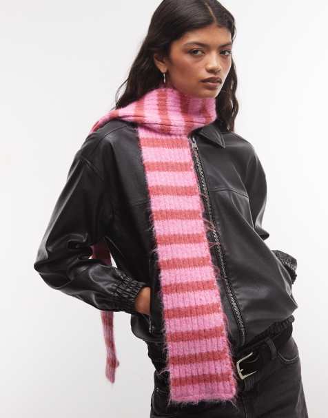 Sui Ava Clara slim scarf in pink and red stripe - view 1