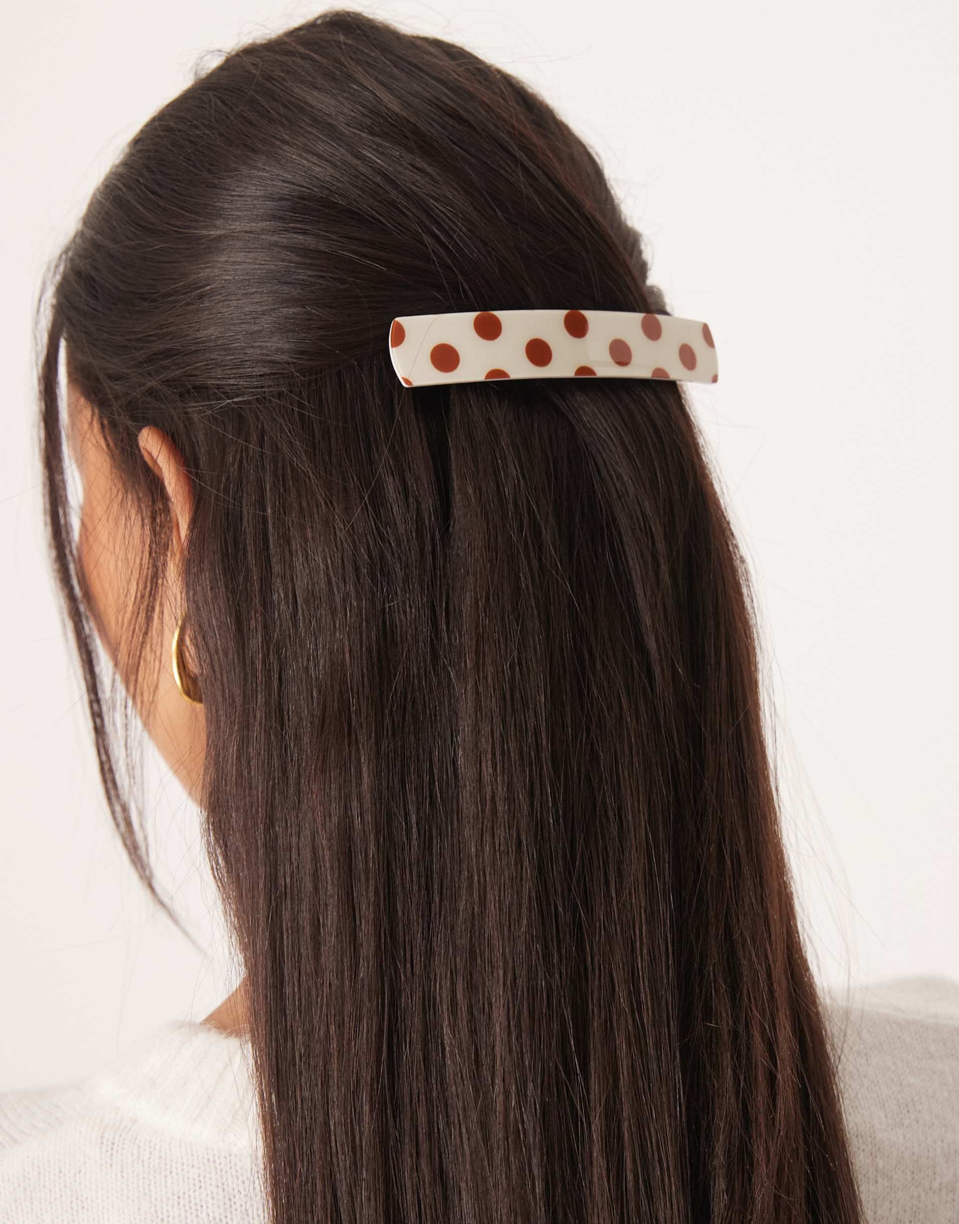 sui ava classic polka dot barrette hair clip in brown and white