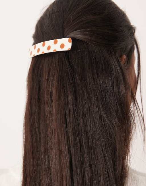 Sui Ava classic polka dot barrette hair clip in brown and white, 3 of 3